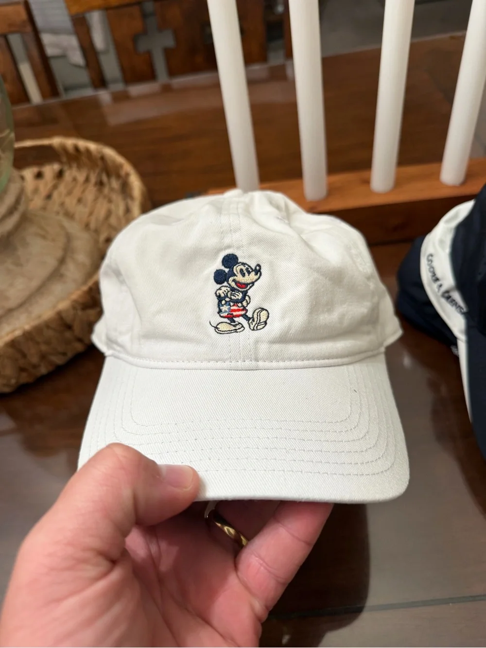 White Baseball Cap with Embroidered Mickey Mouse